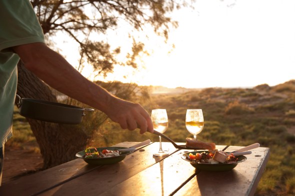 Salmon and sparkling water